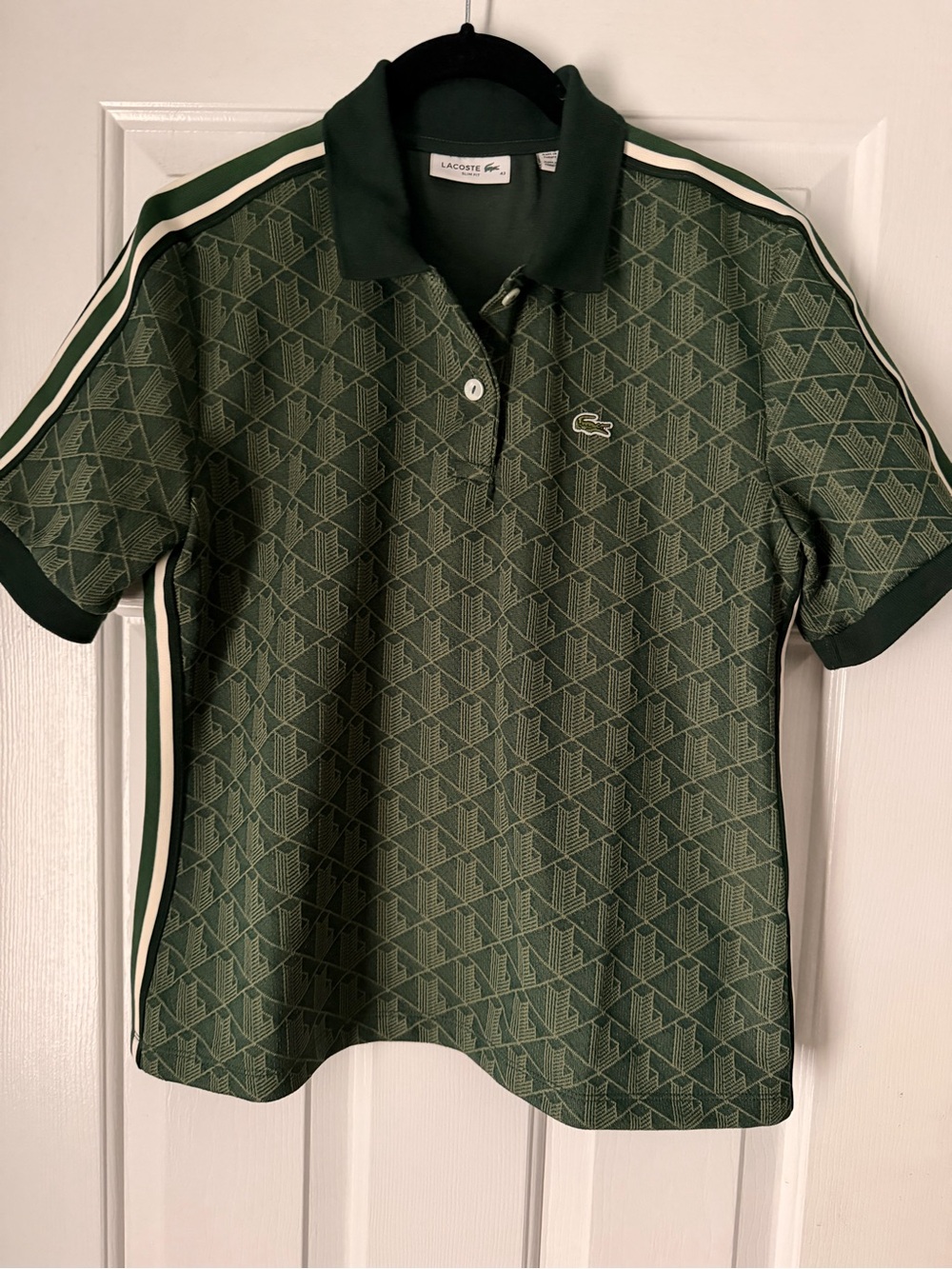 Lacoste Monogram Women Dark Green Short Sleeve Polo